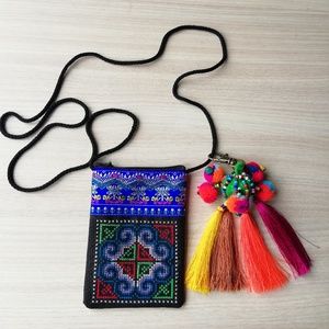 Boho Pompom Tassel Crossbody Pouch Shoulder Bag